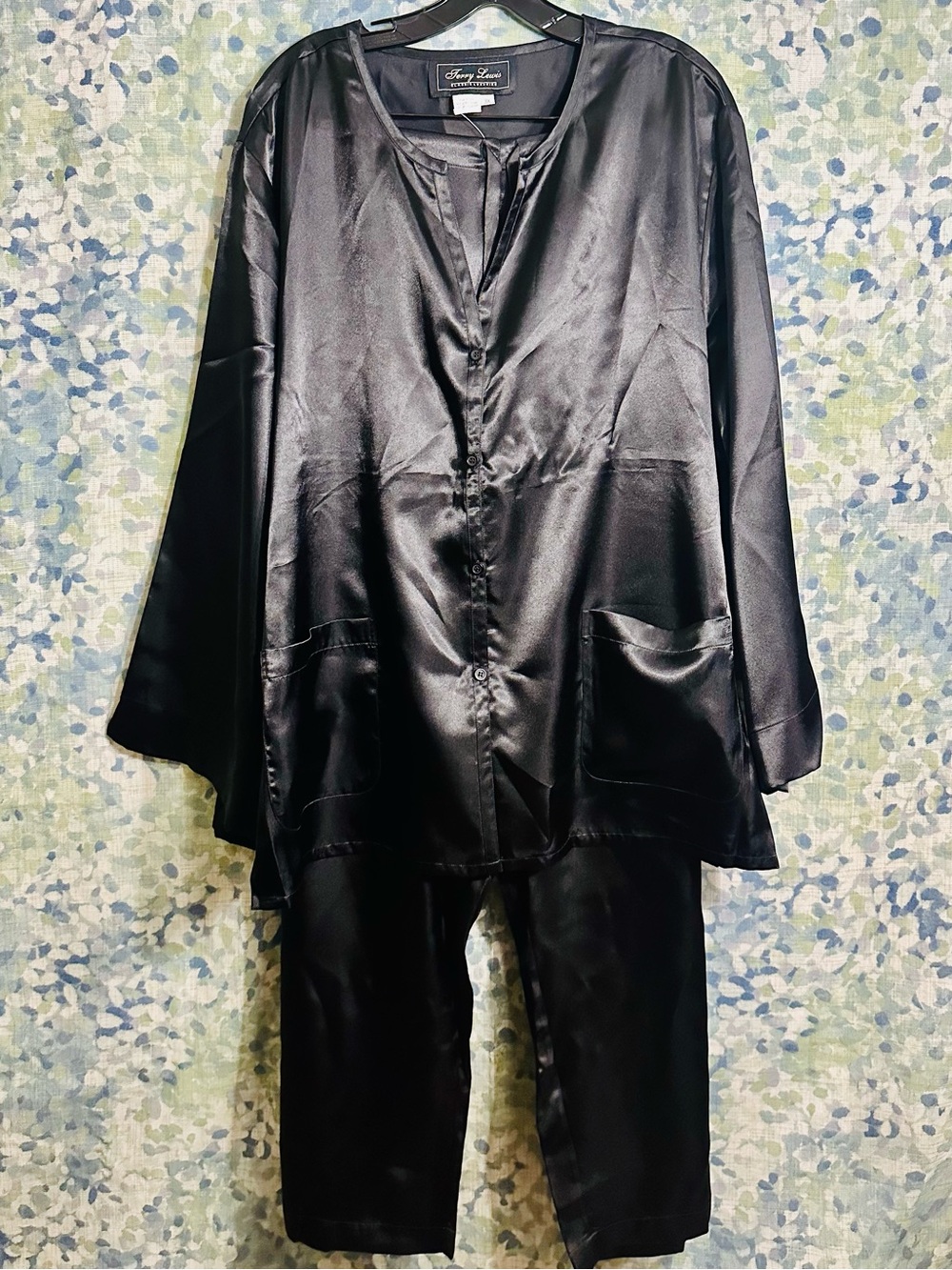 Terry Lewis Satin Pajama Set Black Lounge Set 3X NWT